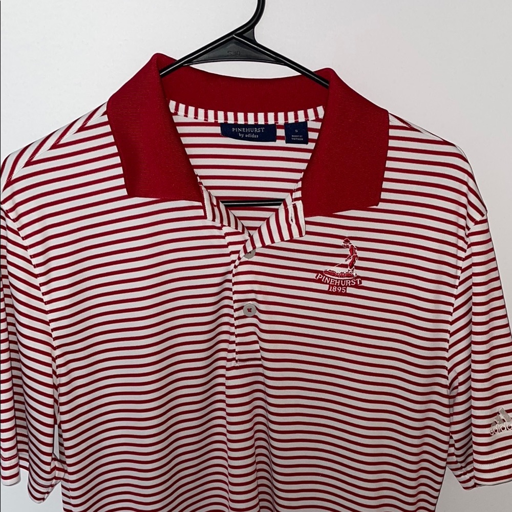 Pinehurst by Adidas Red and White Striped Polo Shirt